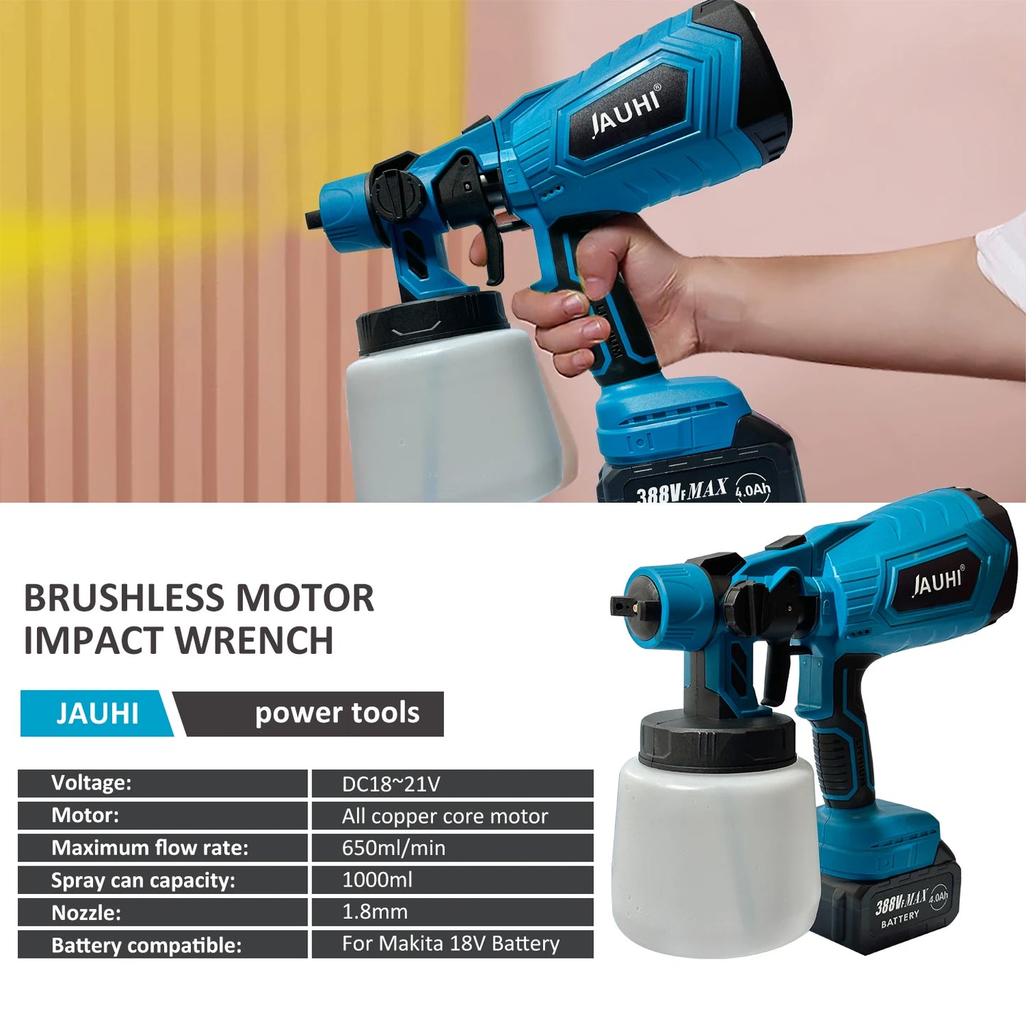 1000ML Cordless Electric Spray Gun Portable Household Paint Sprayer Auto Furniture Steel Coating Airbrush For Makita 18V Battery