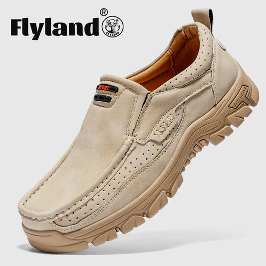 FLYLAND Classical Men's Leather Loafers Vintage Hand Stitching Oxfords Chukka Boots Ankle Boots Casual Daily Work Office Shoes