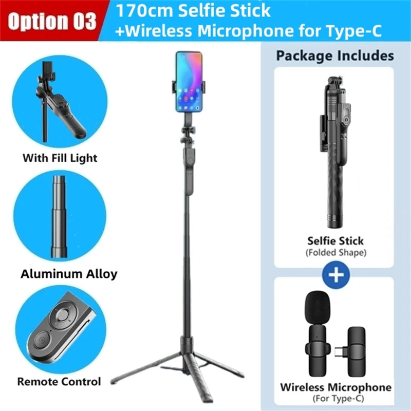 FANGTUOSI 1750mm Wireless Selfie Stick Tripod Stand Foldable Monopod With Led Light For Smartphones Balance Steady Shooting Live