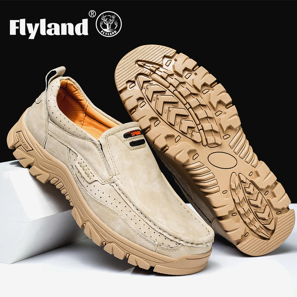 FLYLAND Classical Men's Leather Loafers Vintage Hand Stitching Oxfords Chukka Boots Ankle Boots Casual Daily Work Office Shoes