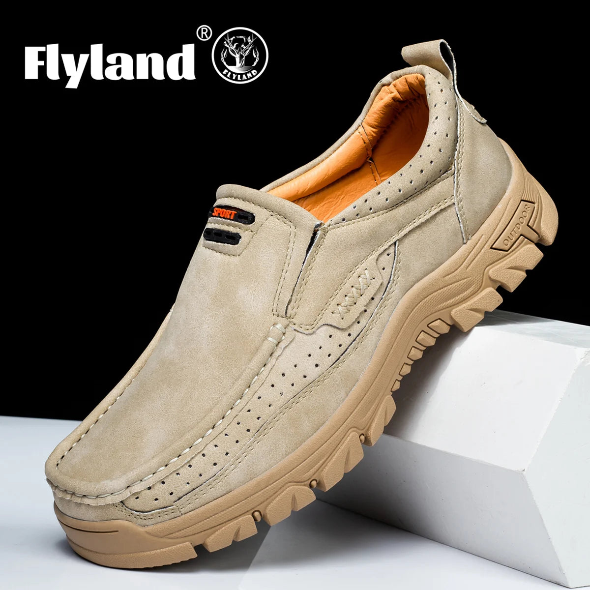 FLYLAND Classical Men's Leather Loafers Vintage Hand Stitching Oxfords Chukka Boots Ankle Boots Casual Daily Work Office Shoes