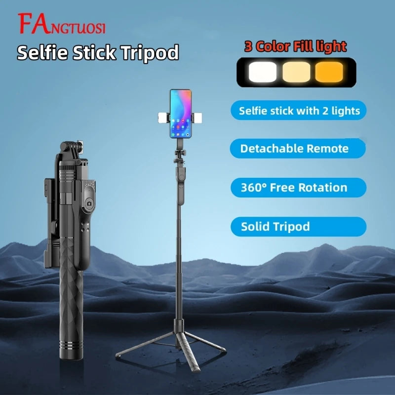 FANGTUOSI 1750mm Wireless Selfie Stick Tripod Stand Foldable Monopod With Led Light For Smartphones Balance Steady Shooting Live